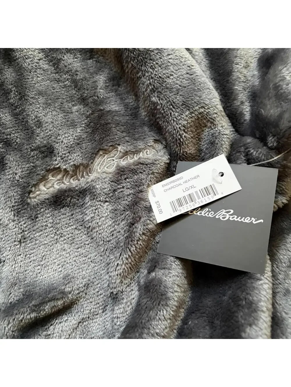 Eddie Bauer Lounge Plush Classic Robe Charcoal Heather Men's Size L/XL NWT